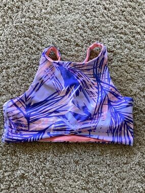 Ivivva Girls Purple and Pink Palm-Print Crop Sports Bra